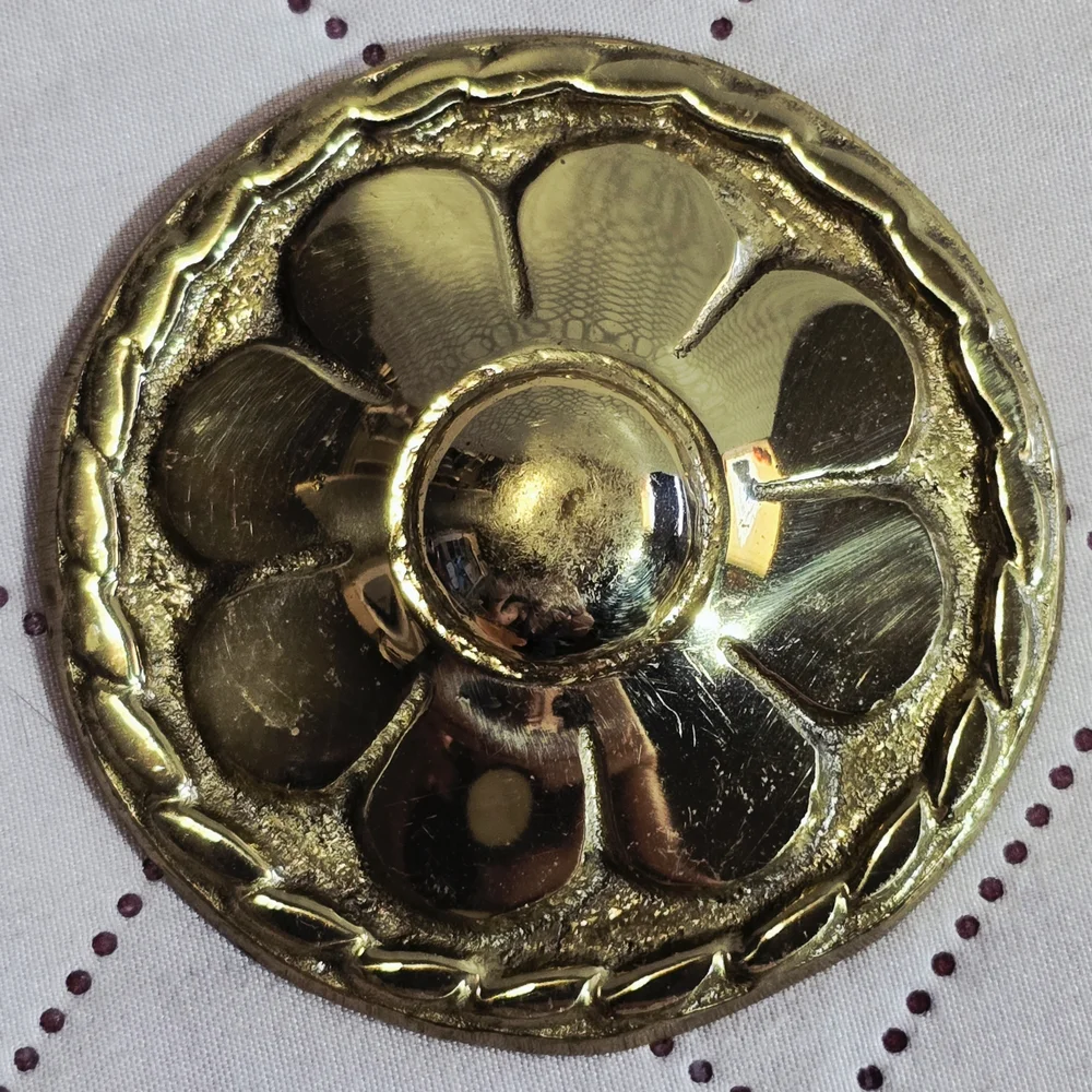 Vintage Brass Floral Rosette Curtain Tiebacks Pair 3.5